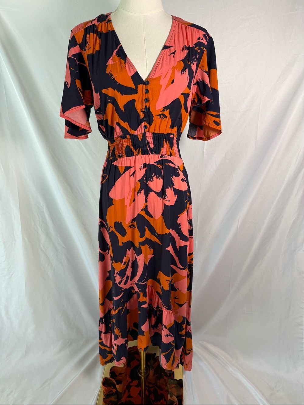 Abel the Label Anthropologie Clare Floral High Low Midi Dress XS Smocked Waist